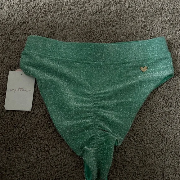 Capittana High Waist Bikini Bottom M Metallic Green Handmade BNWT - Picture 10 of 10